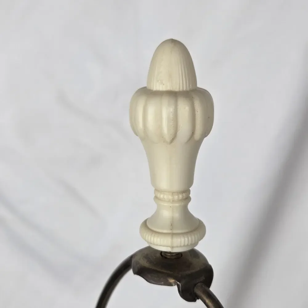 Mid Century Hand Painted Table Lamp Ceramic Floral Cherry Fruit Tree Pink Gold